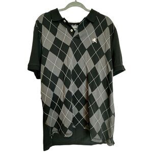 Express Y2K Vintage Polo Argyle Print Shirt Men Size X Large